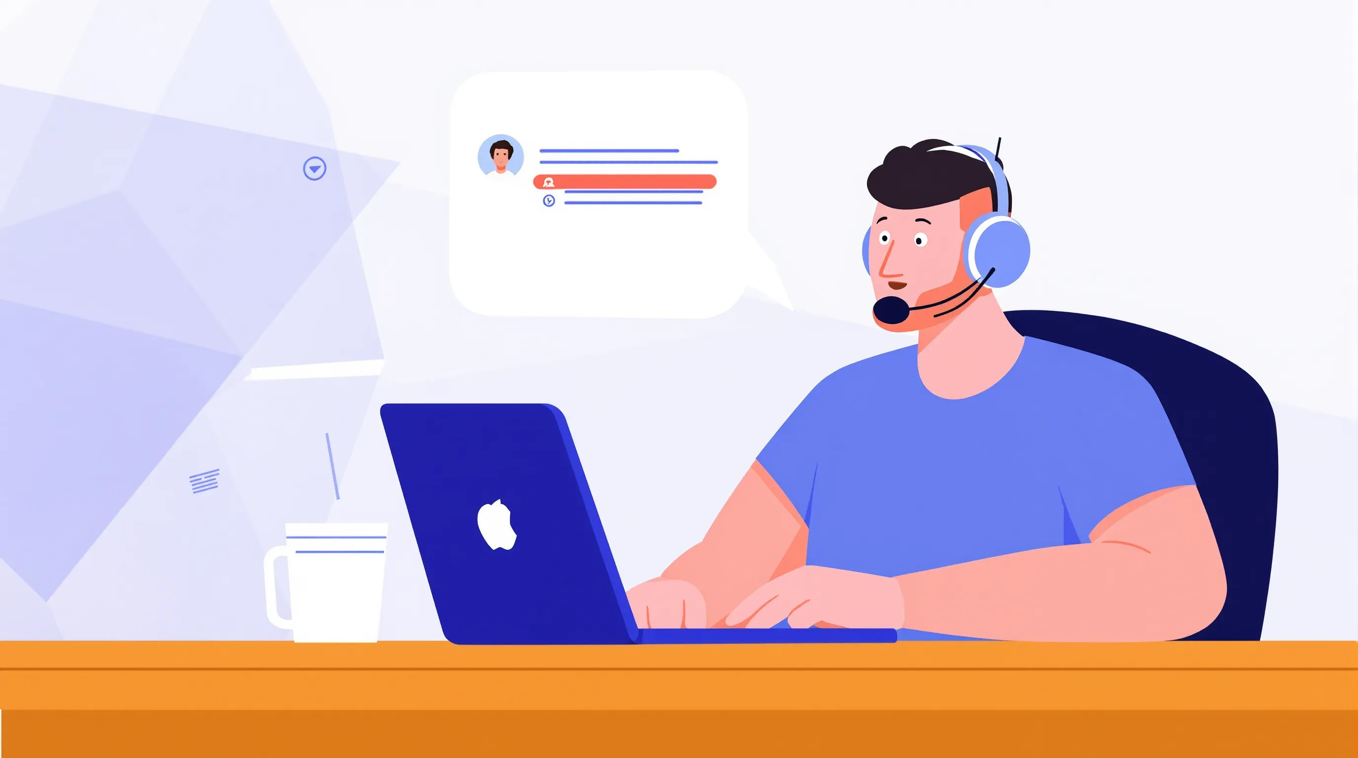 Scène illustrée : un candidat en entretien vocal Discord, casque sur la tête, ordinateur portable ouvert, interface chat à gauche avec pseudonyme coloré.