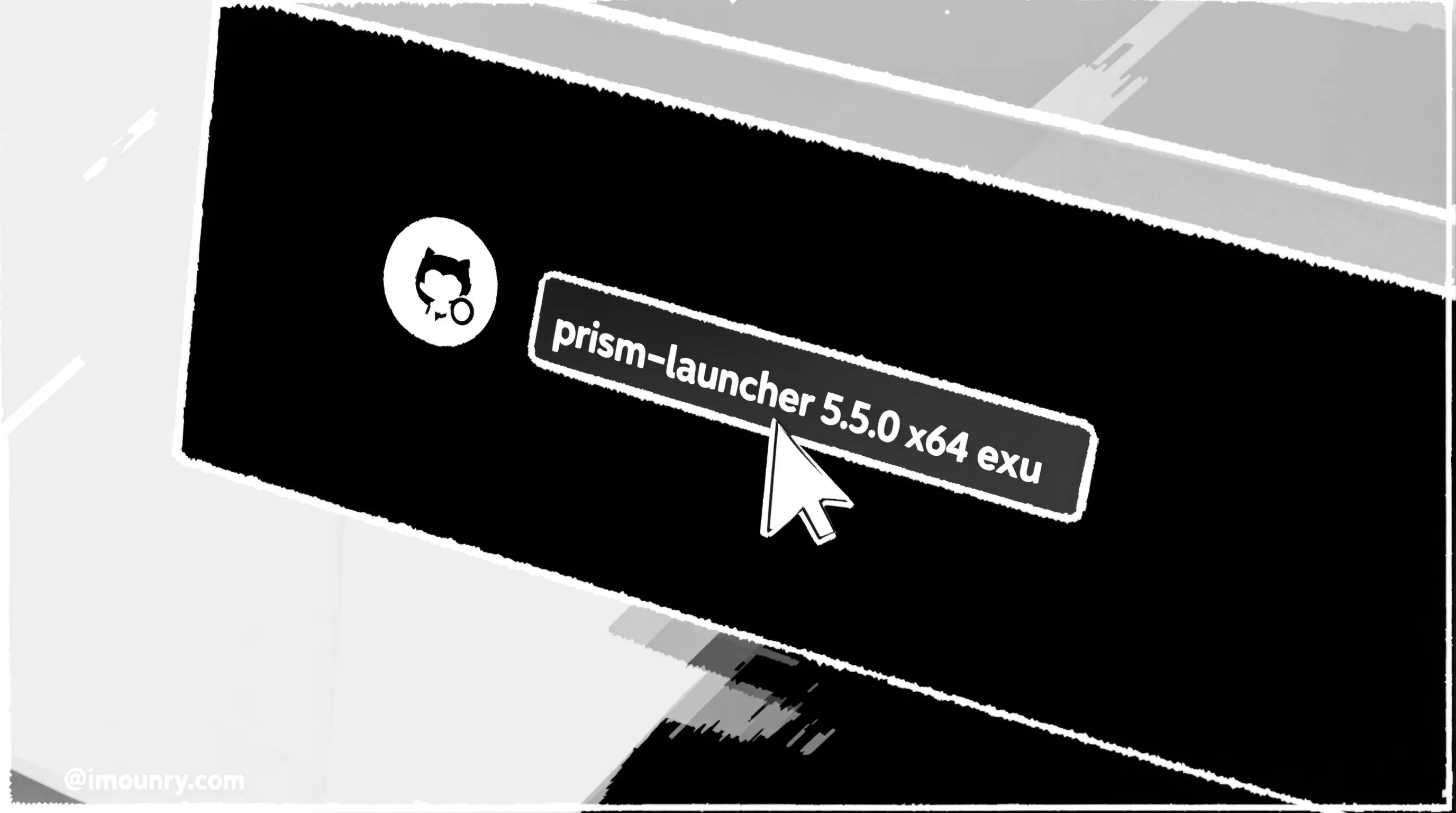 Capture d’écran d’un joueur téléchargeant Prism Launcher sur GitHub, la souris sur le bouton « Prism-launcher-5.5.0-x64.exe », fond sombre de Windows.